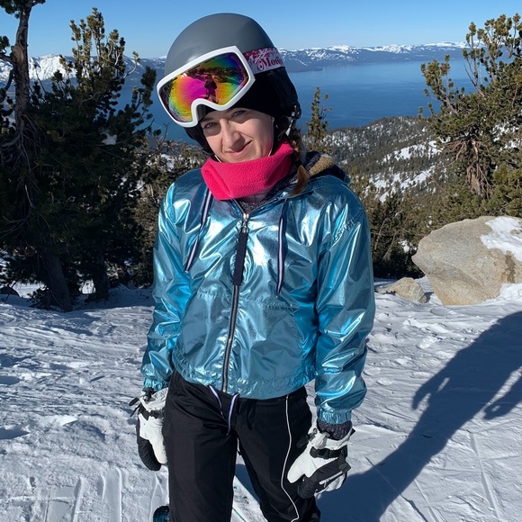 Shiny blue zip up hoodie - Picture 4 of 6